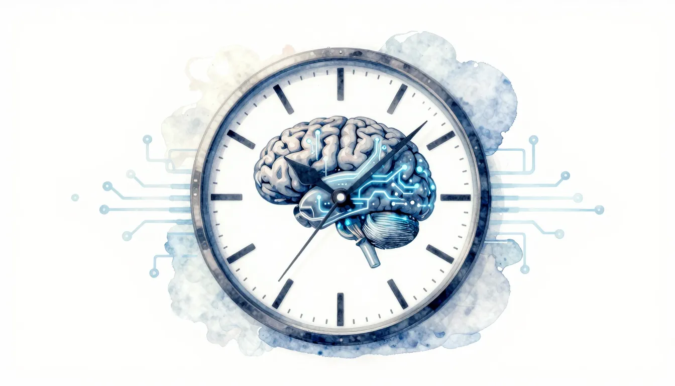 Watercolor style. A futuristic clock integrated with a digit...