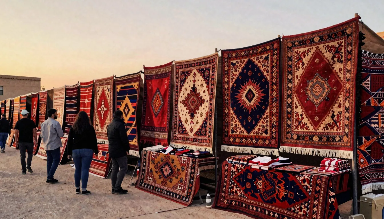 Watercolor style. A vibrant festival scene at sunset, stalls...