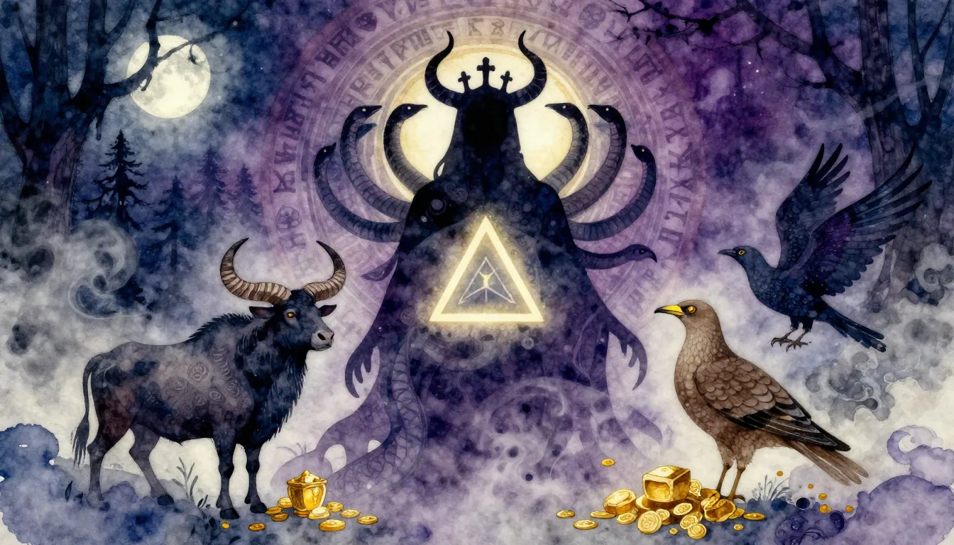 Vibrant watercolor style. Ancient Slavic folk album cover, m...