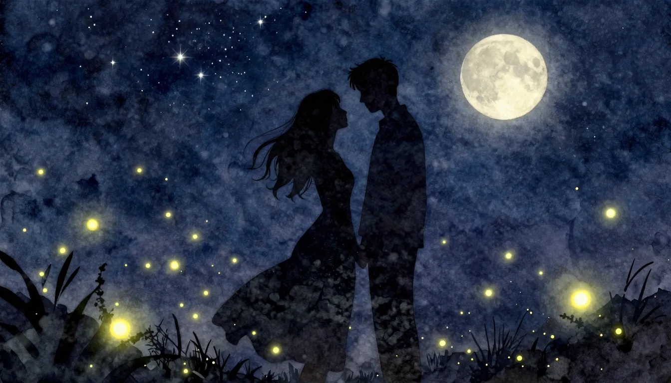 Watercolor style. A romantic silhouette of a couple standing...