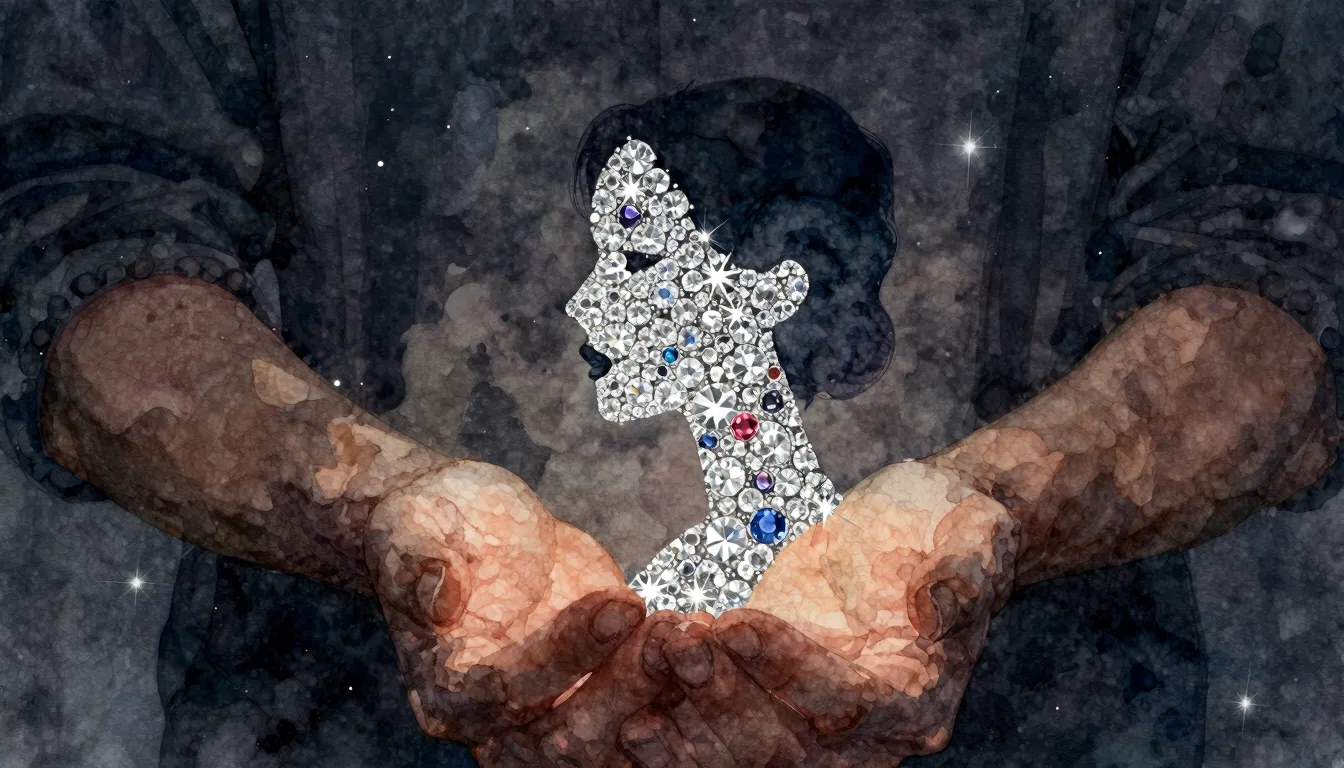Watercolor style. A silhouette of a woman's face made of spa...