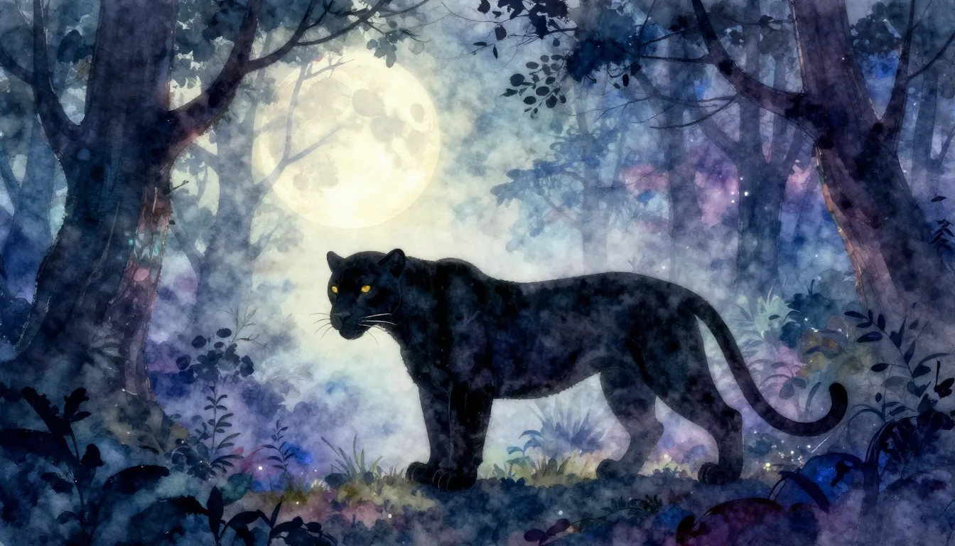 Vibrant watercolor style. Folk album cover: mystical black p...