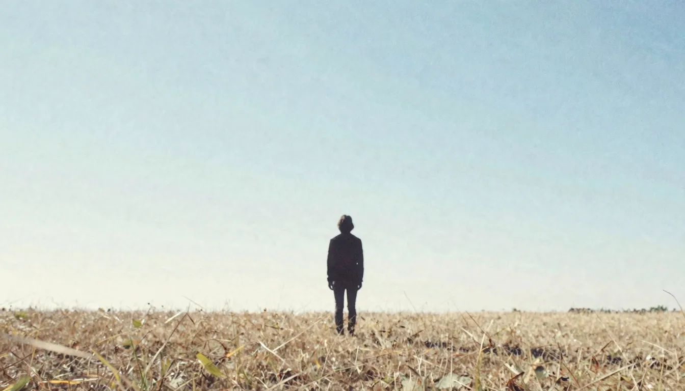 Watercolor style. A silhouette of a person standing alone in...