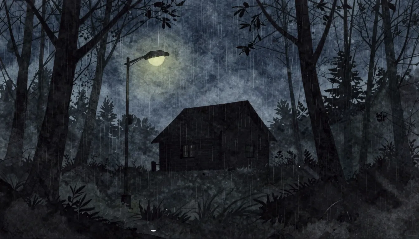 Watercolor style. A silhouette of a lonely house in a dark f...