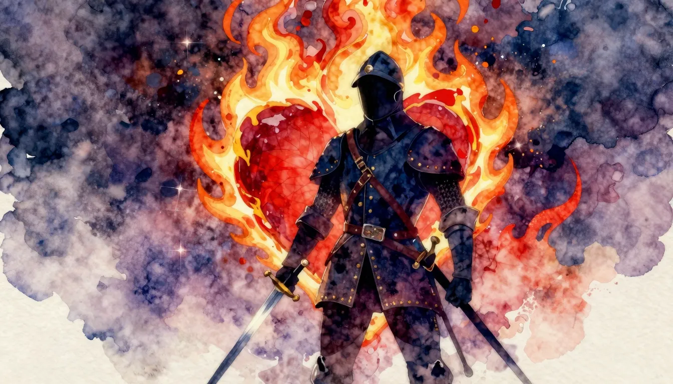 Vibrant watercolor style. Rock album cover. A stylized silho...