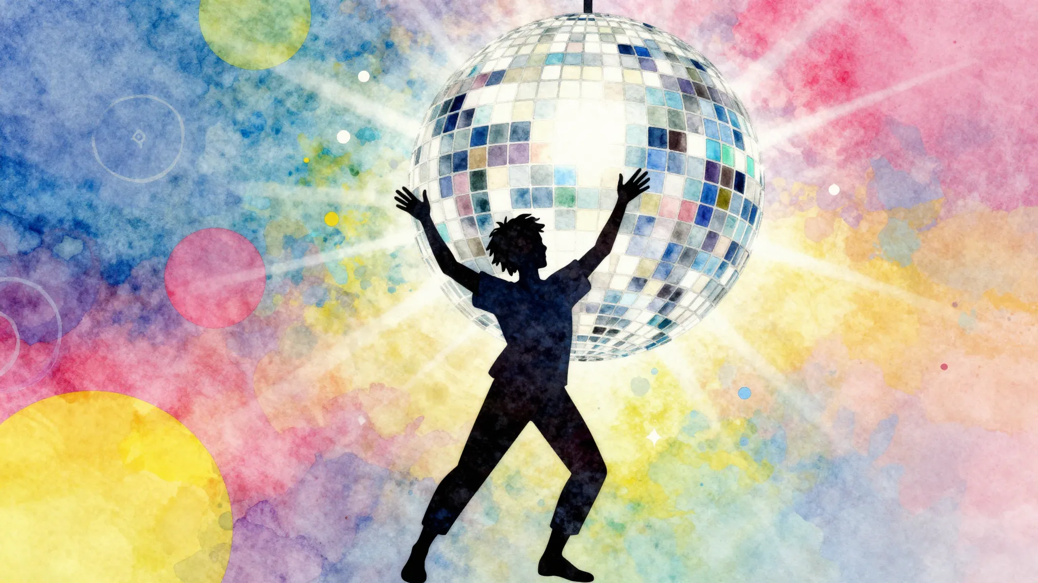 Watercolor style. A silhouette of a cheerful person dancing ...