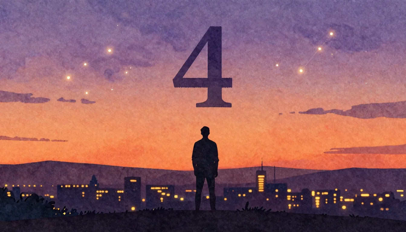 Watercolor style. Silhouette of a man standing on a hill loo...