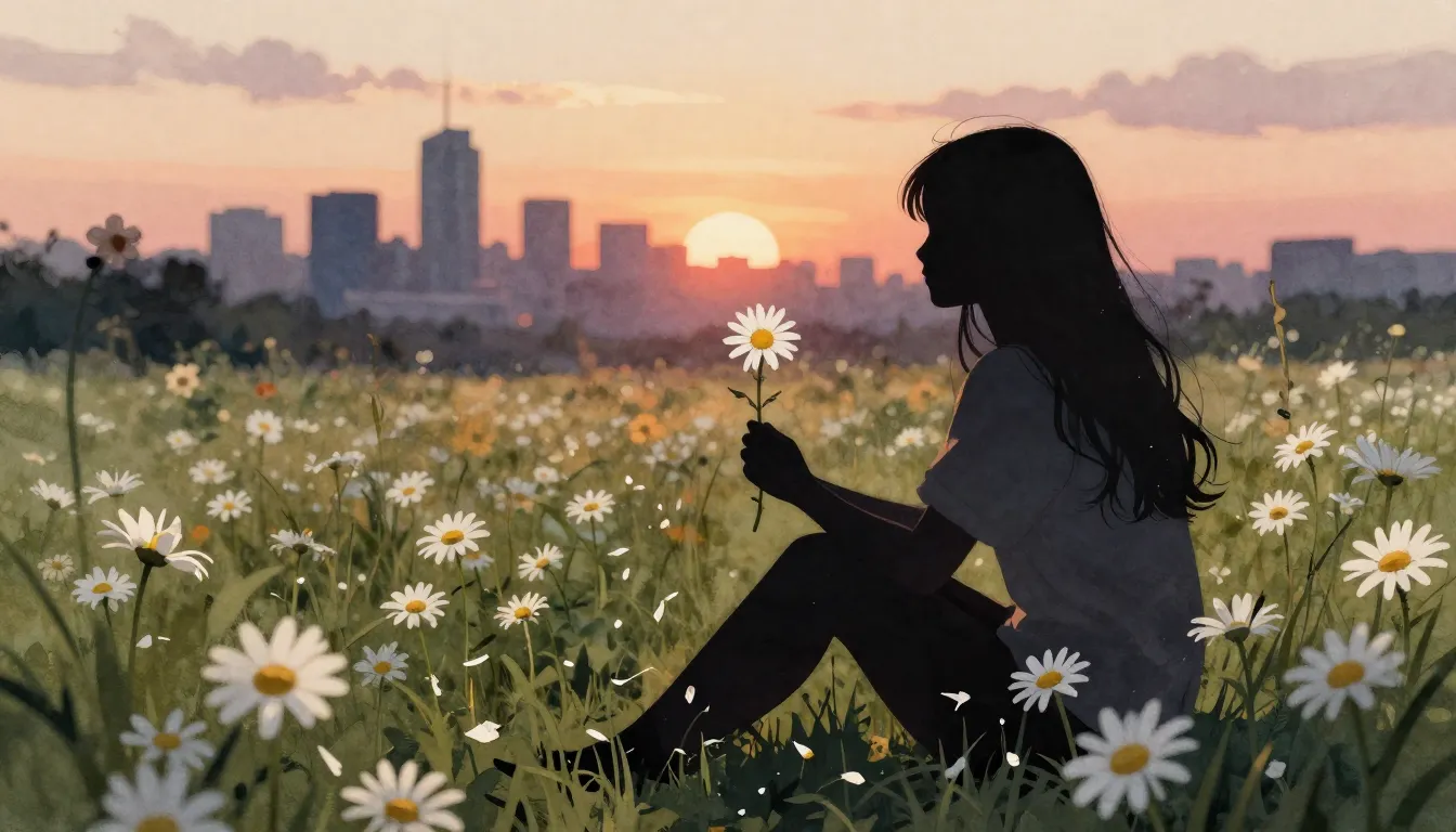 Watercolor style. Silhouette of a lonely girl sitting in a f...