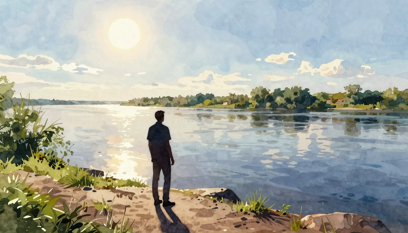 Watercolor style. A silhouette of a man standing on the scen...