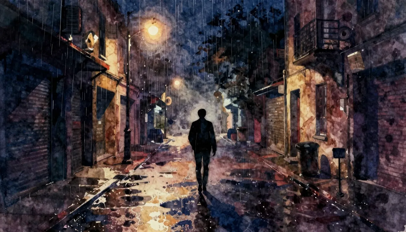 Vibrant watercolor style. "Rap album cover: dark, gritty str...