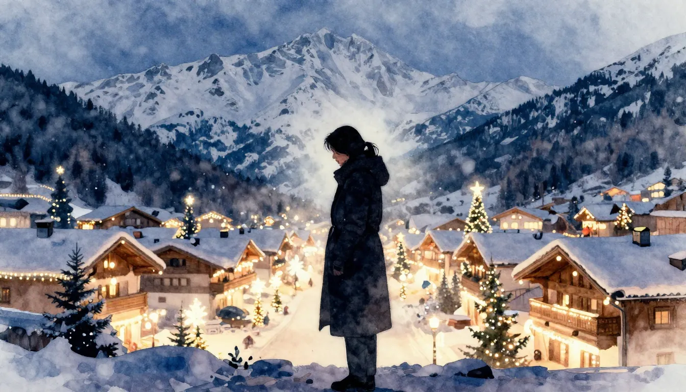 Watercolor style. A dark silhouette of a mother standing alo...