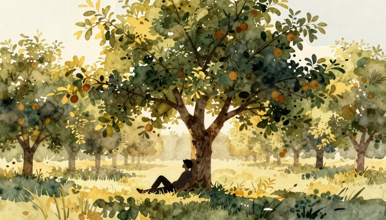 Watercolor style. Silhouette of a person resting under a lar...