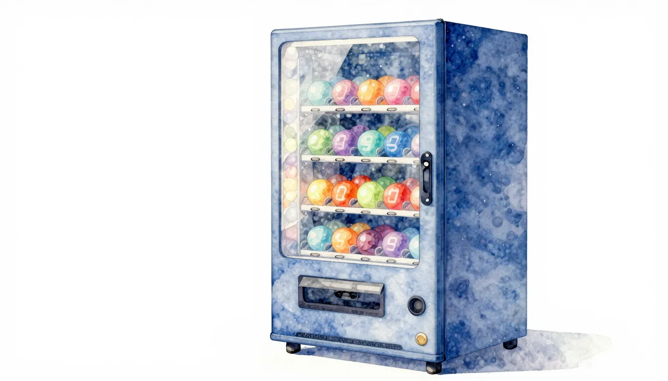 Watercolor style. A futuristic vending machine with a glass ...