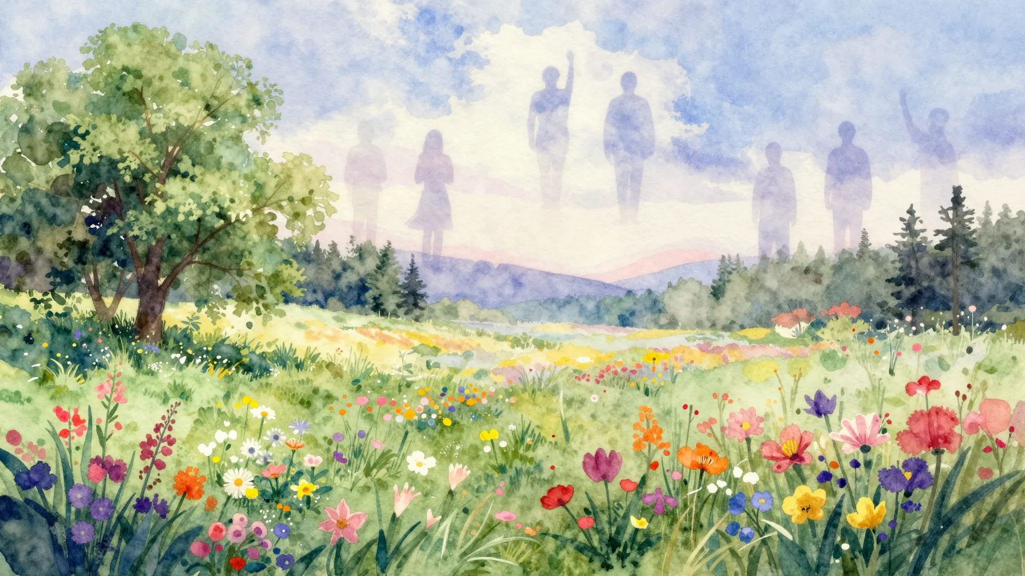 Vibrant watercolor style. Rock ballad album cover: solemn, e...