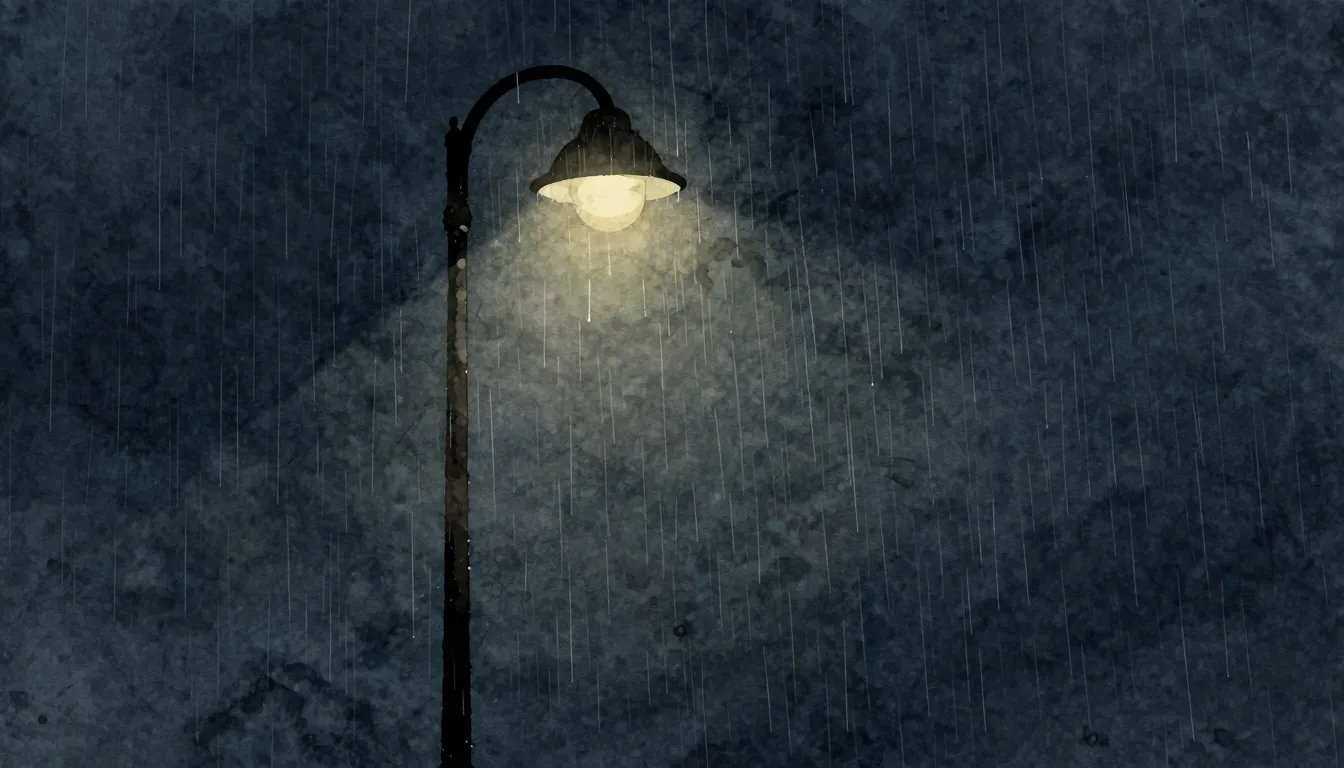Watercolor style. Silhouette of a lonely street lamp in the ...