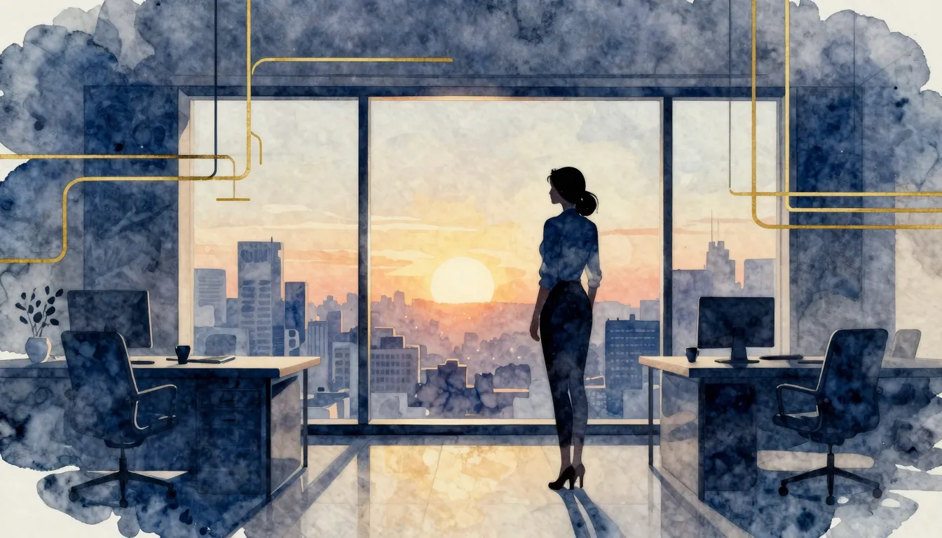 Watercolor style. A silhouette of a confident woman standing...