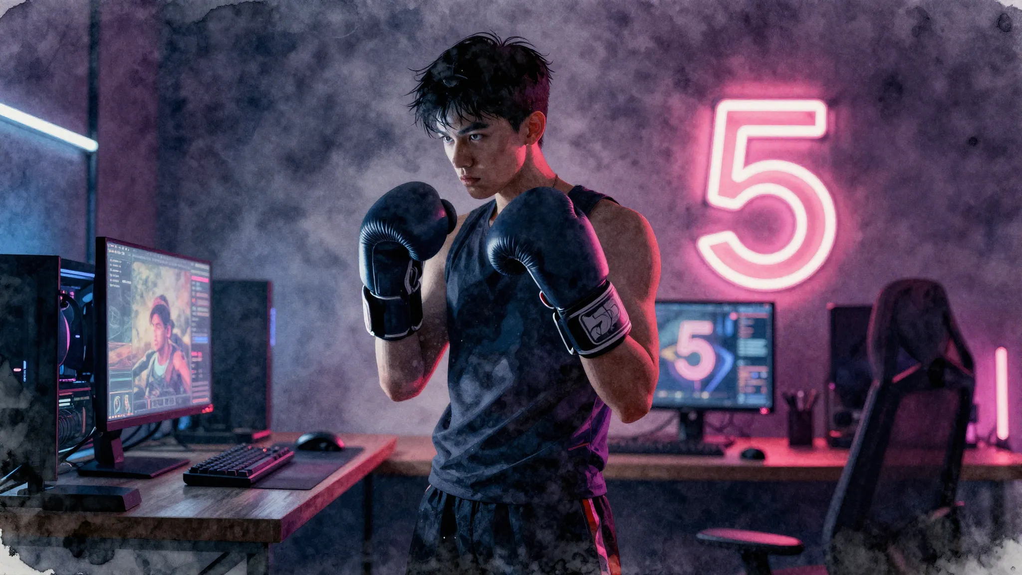 Watercolor style. A silhouette of a young boxer with boxing ...