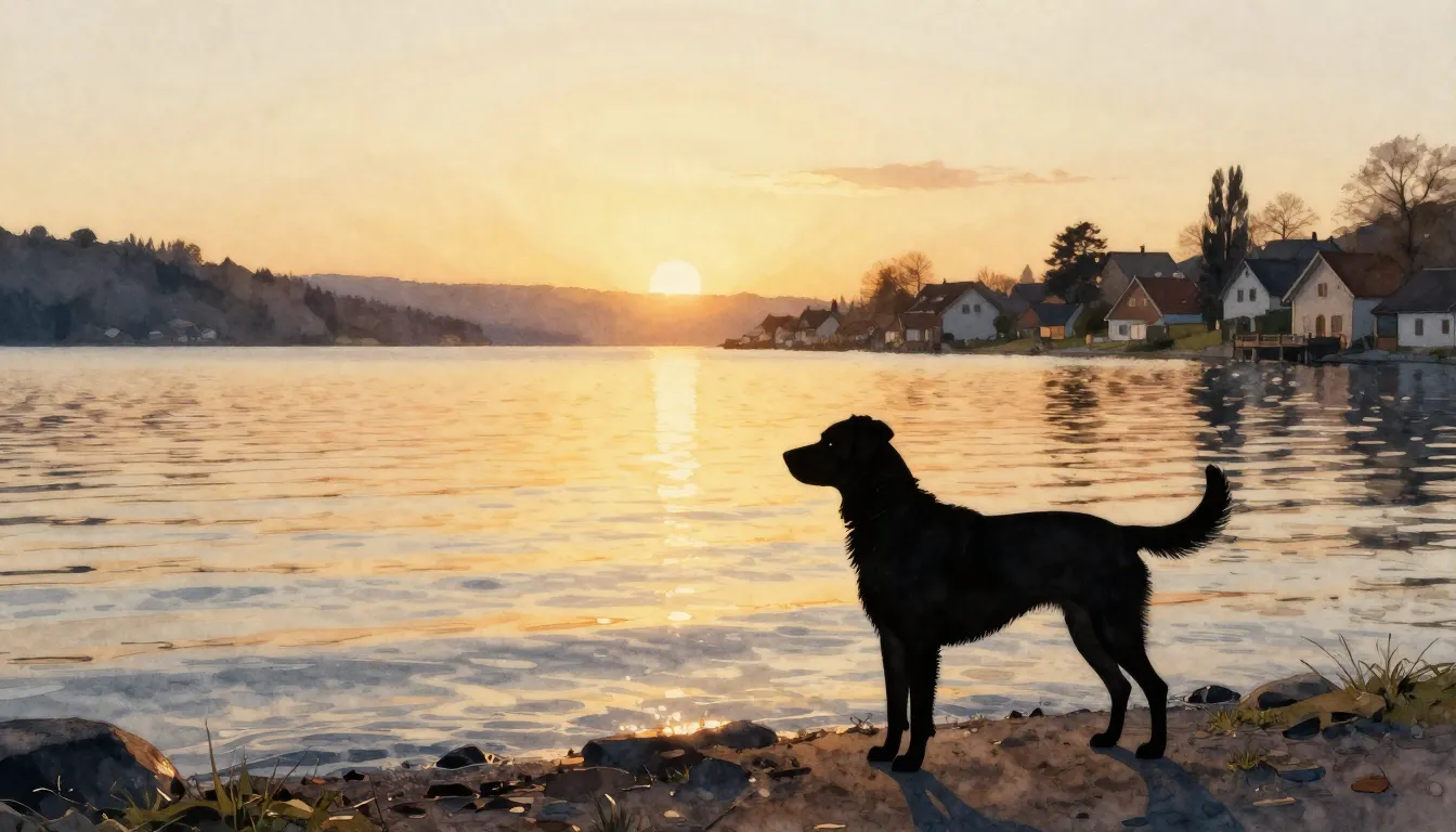 Watercolor style. A silhouette of a graceful dog standing on...