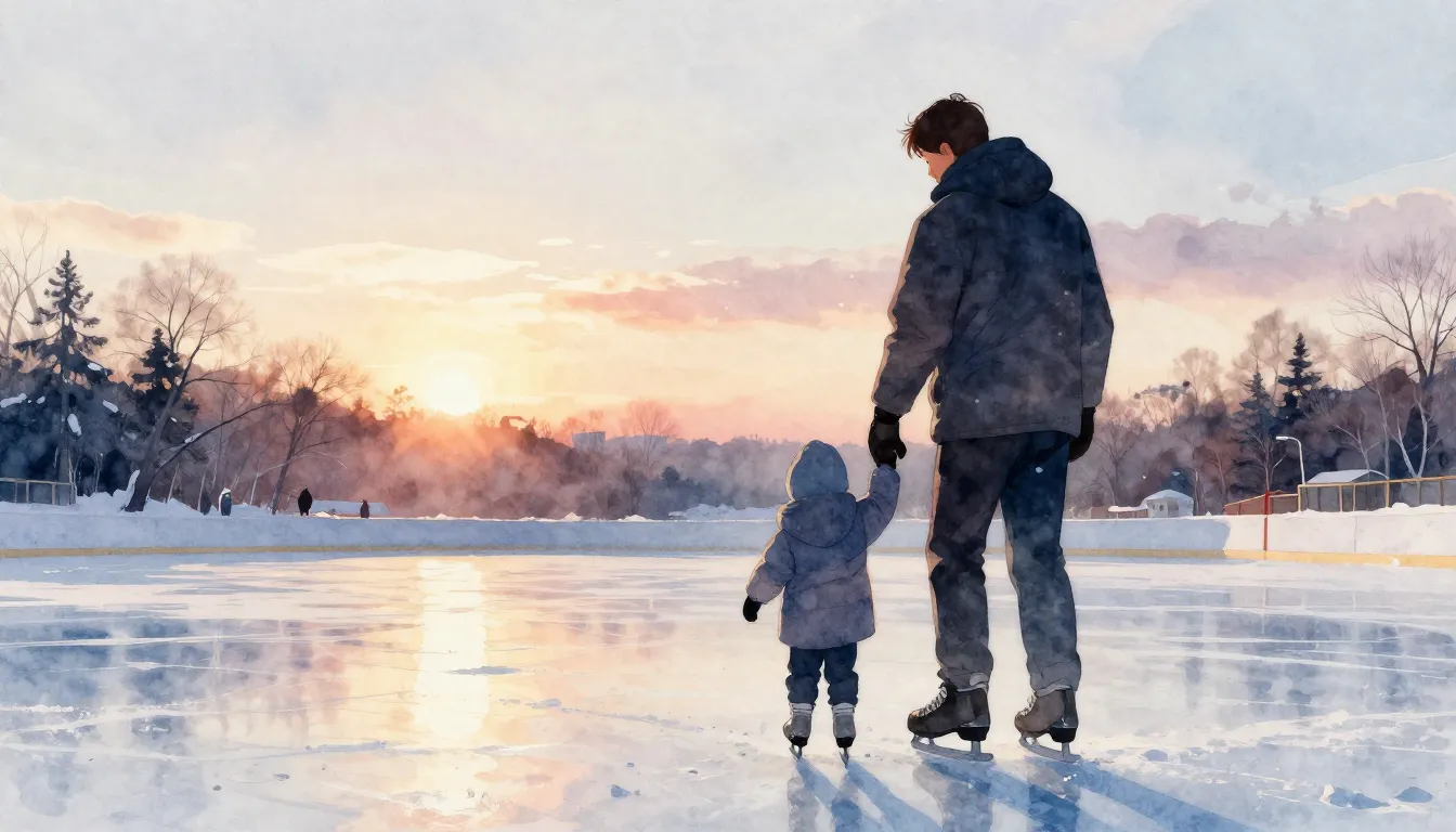 Watercolor style. Silhouette of a father holding a child's h...