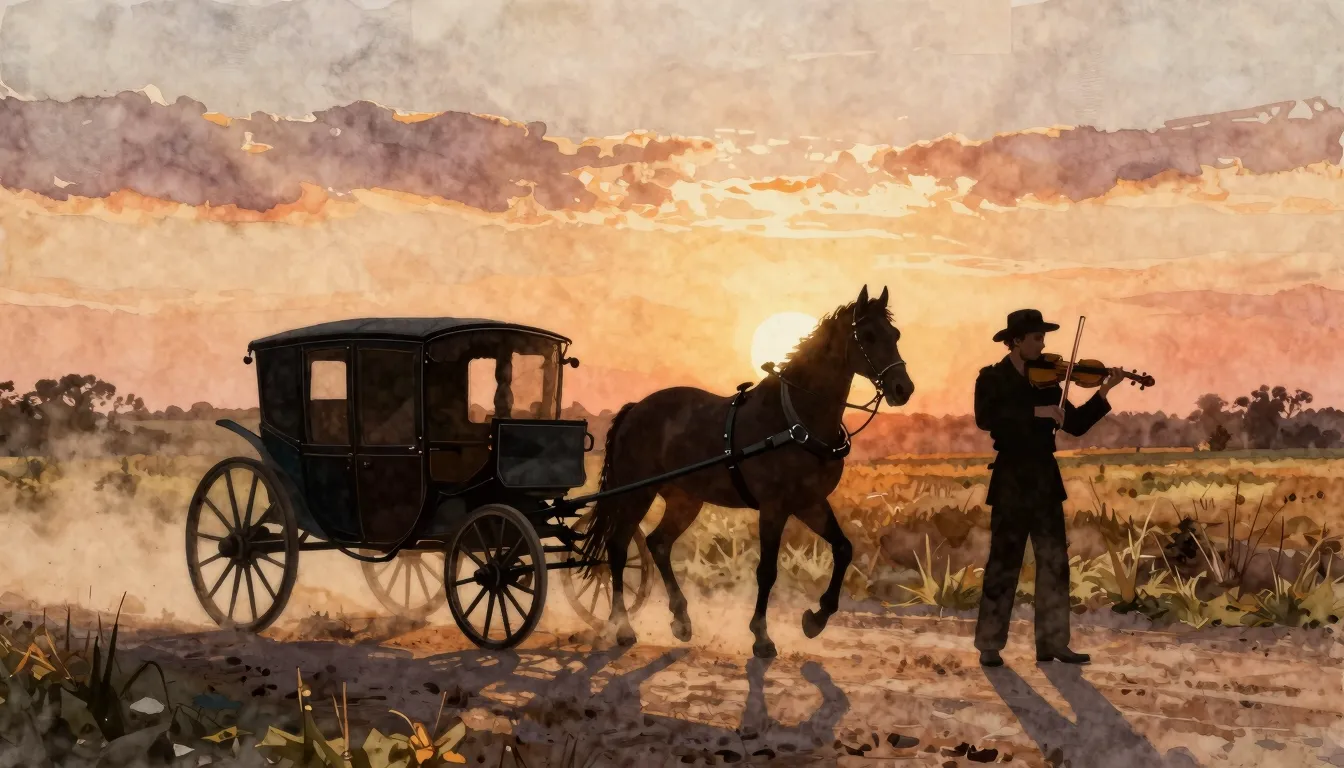 Watercolor style. Silhouette of a horse-drawn carriage on a ...
