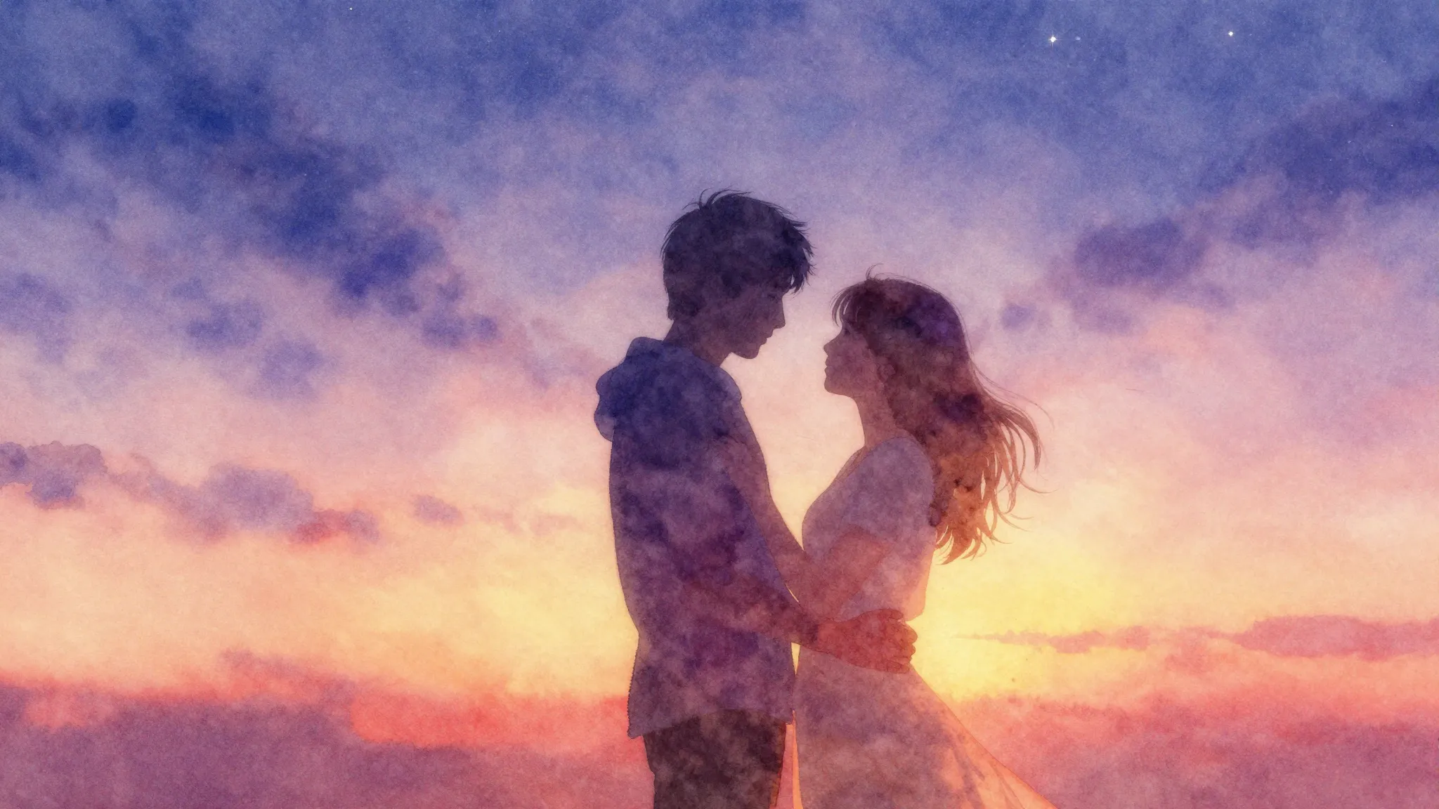 Vibrant watercolor style. Romantic, heartfelt pop song cover...