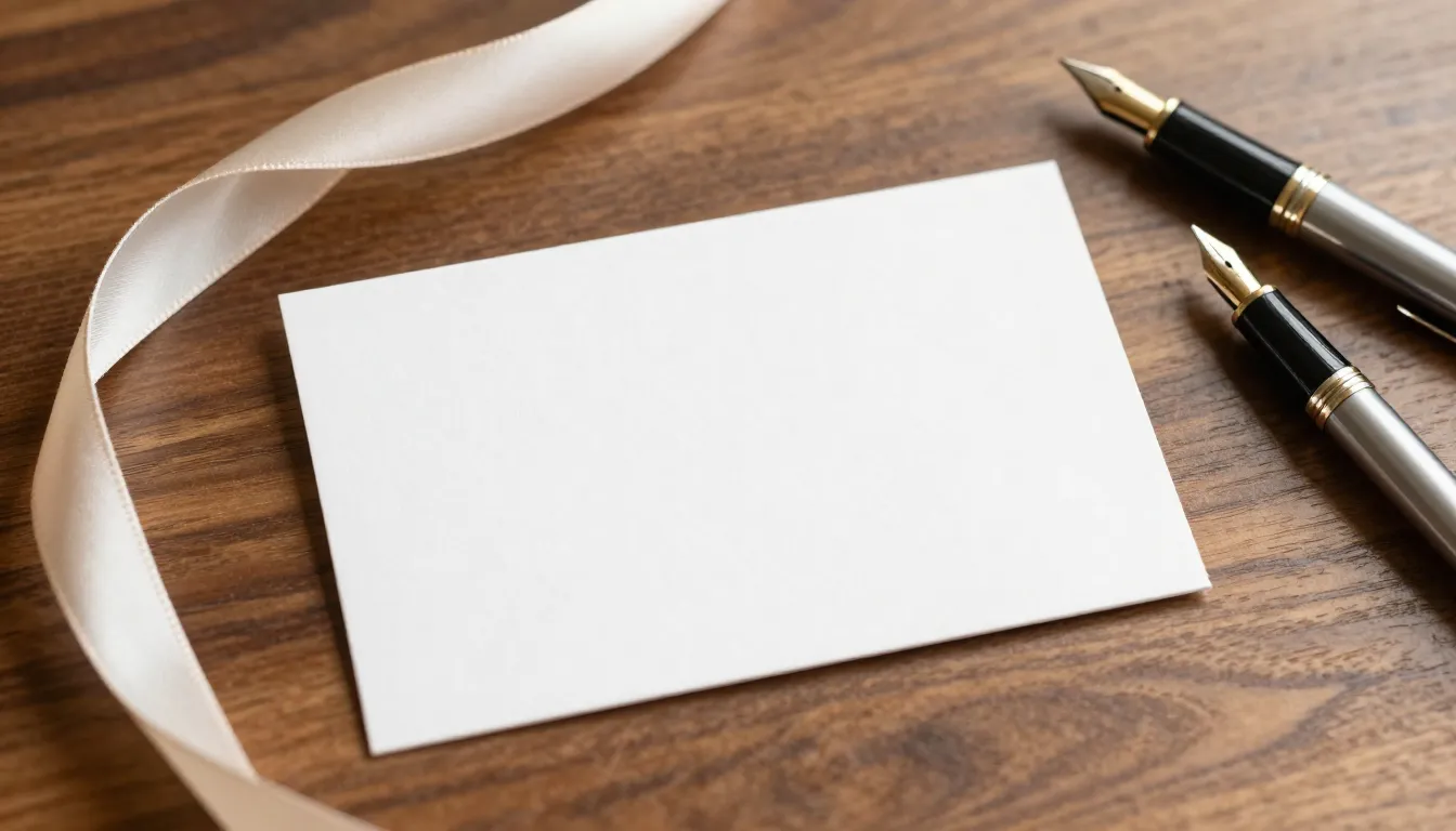 Watercolor style. Minimalist gift card with a silk ribbon on...