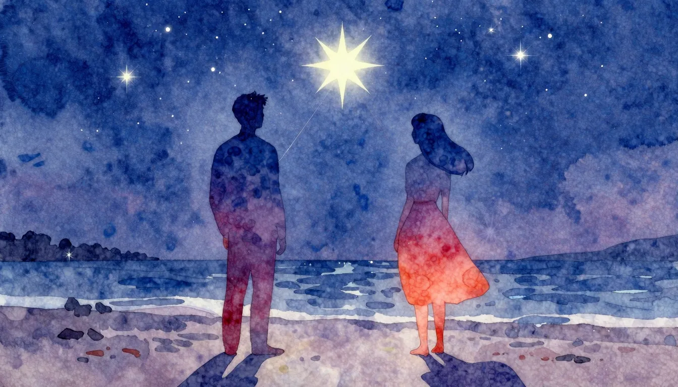 Vibrant watercolor style. Pop. Two abstract silhouettes, one...