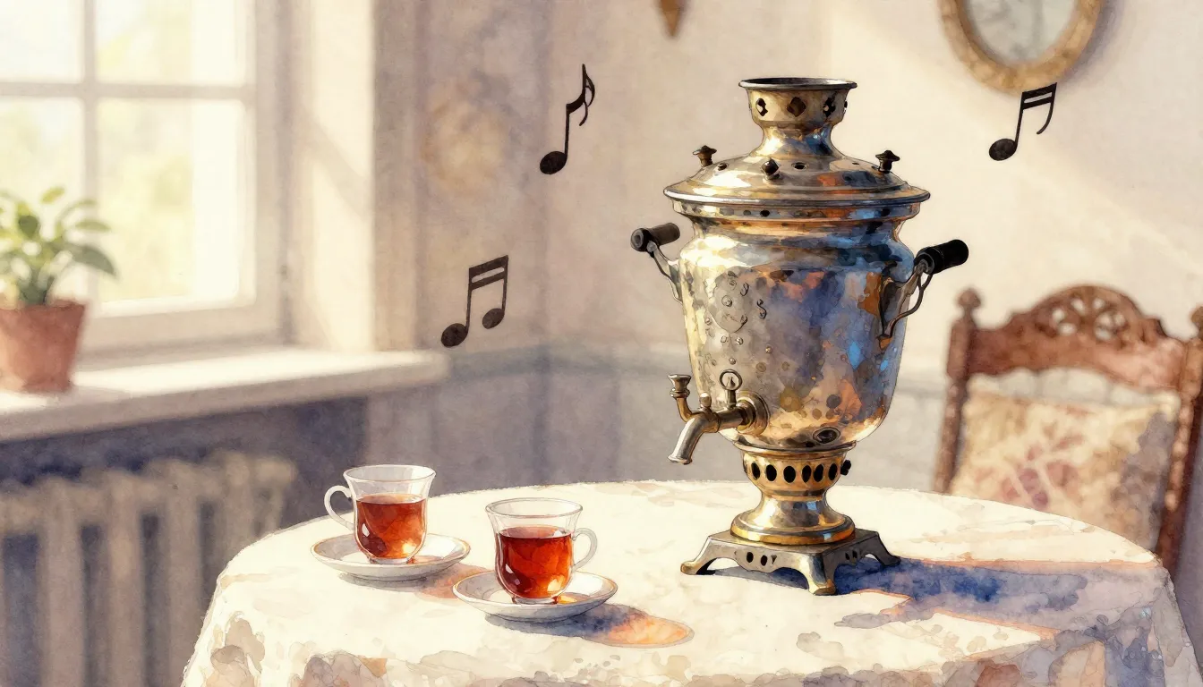 Watercolor style. Cozy interior with a traditional Russian s...