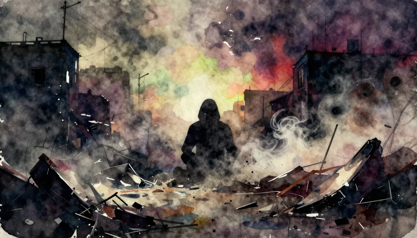 Vibrant watercolor style. Dark, gritty rap album cover. Abst...
