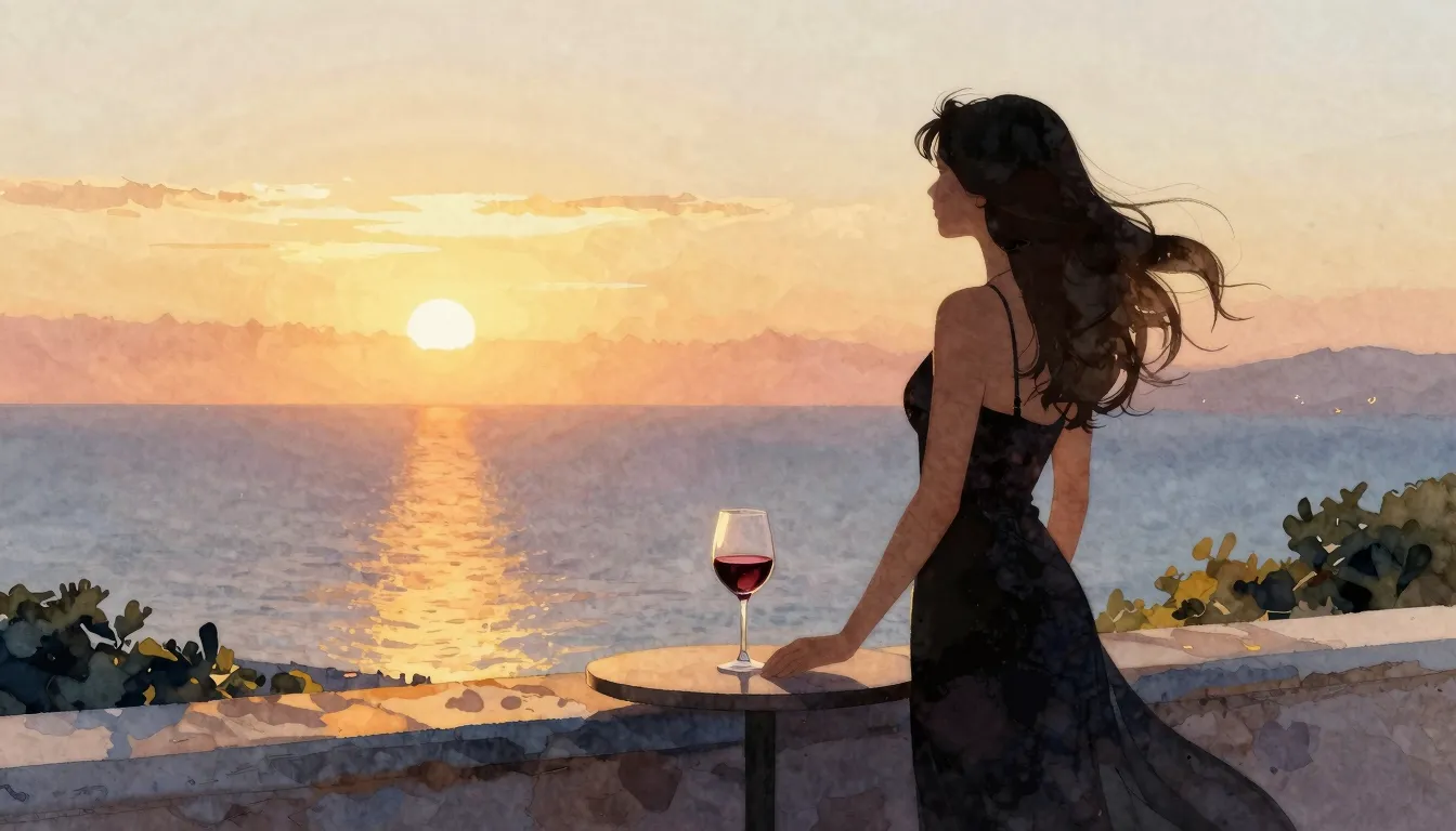 Watercolor style. A silhouette of an elegant woman standing ...