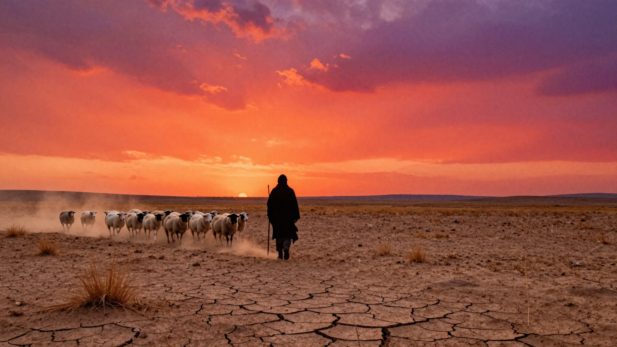 Vibrant watercolor style. A desolate, sun-baked steppe lands...