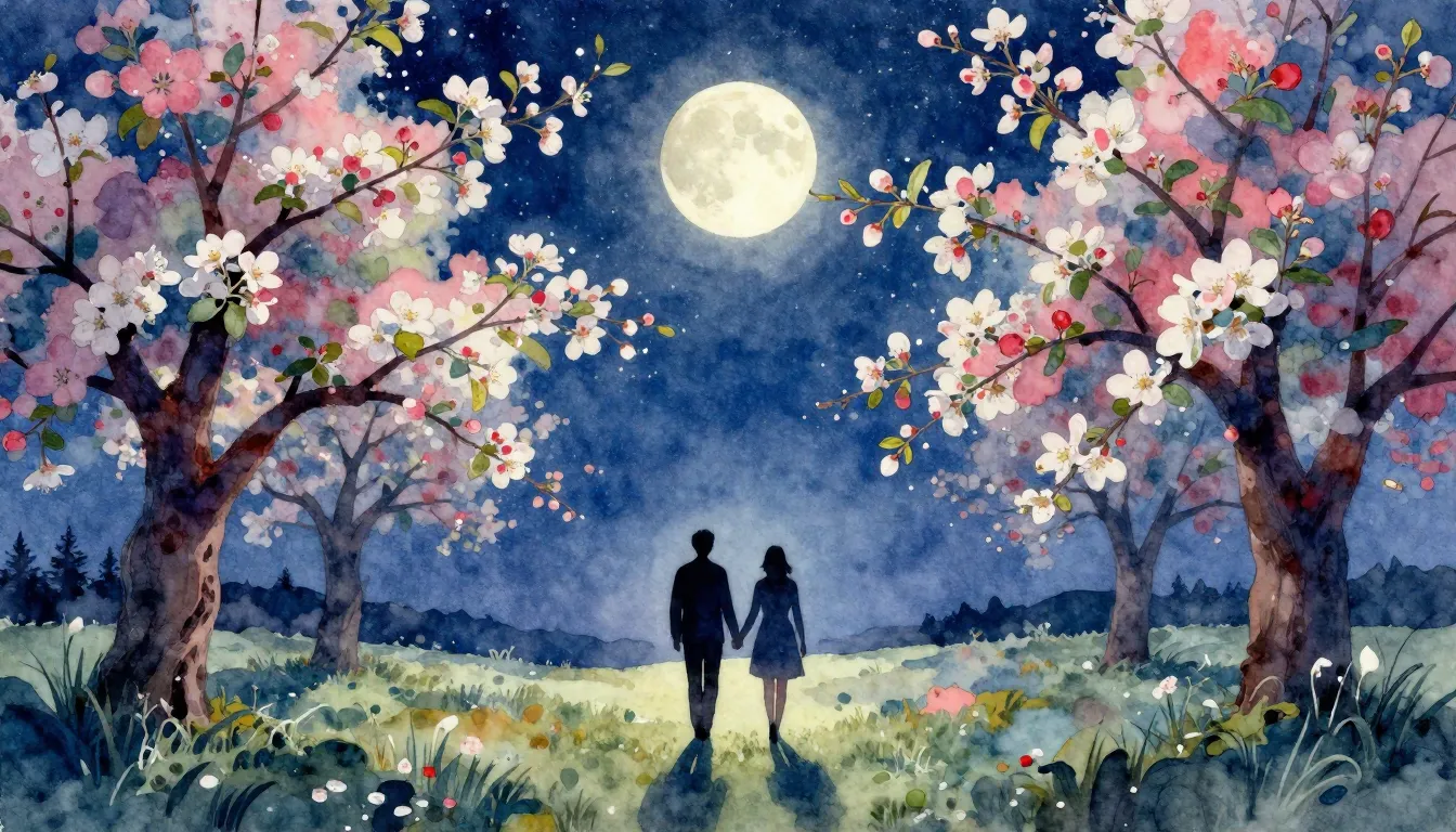 Vibrant watercolor style. Rock album cover: Moonlit night, b...