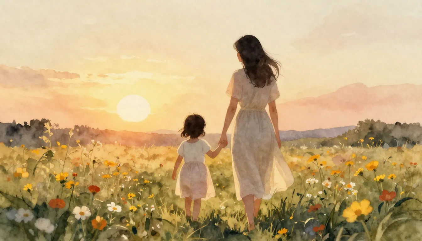 Watercolor style. A soft silhouette of a mother and a young ...