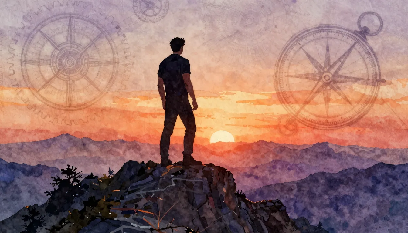 Watercolor style. A silhouette of a strong man standing on a...