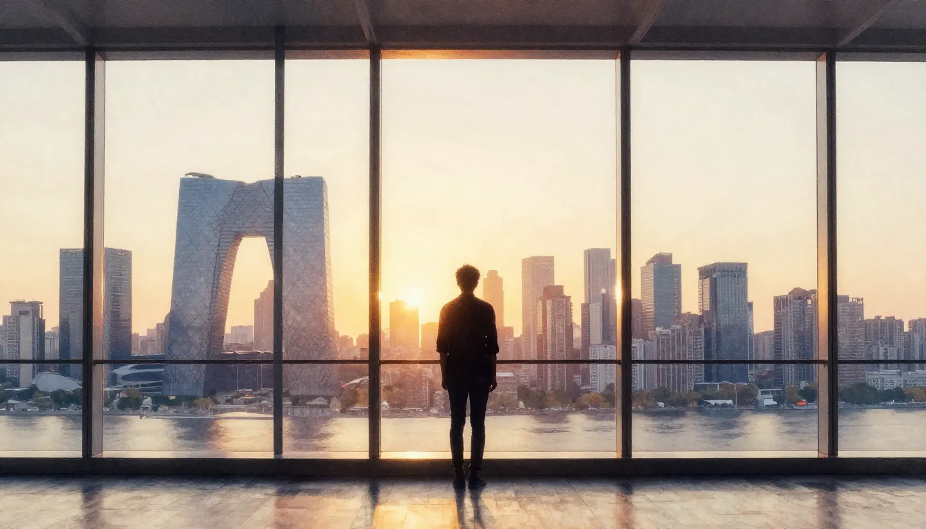 Watercolor style. A silhouette of a person standing in front...