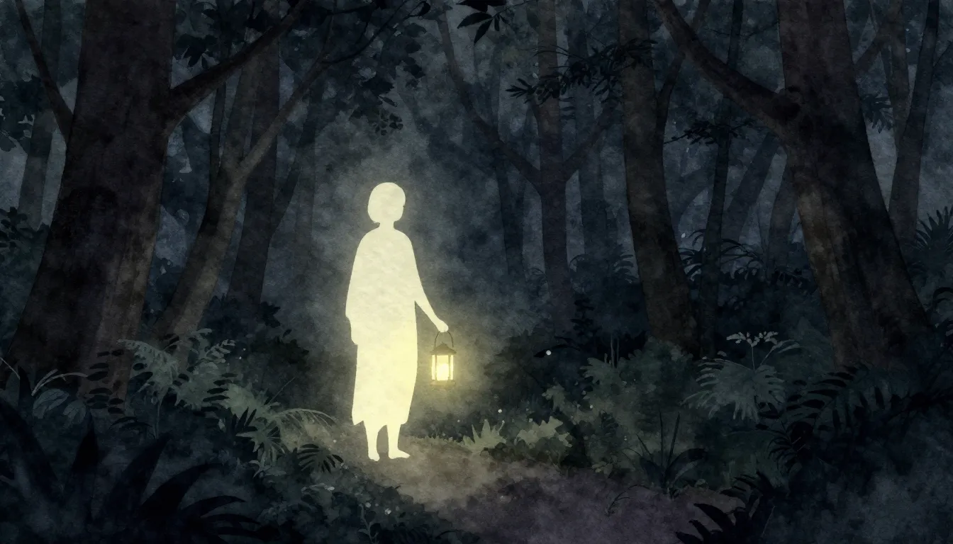 Watercolor style. A silhouette of a glowing figure standing ...