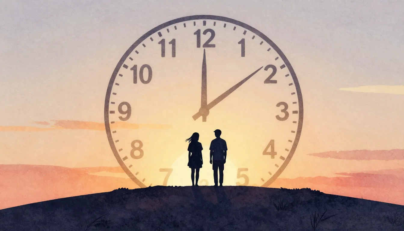 Watercolor style. Silhouettes of two friends standing on a h...