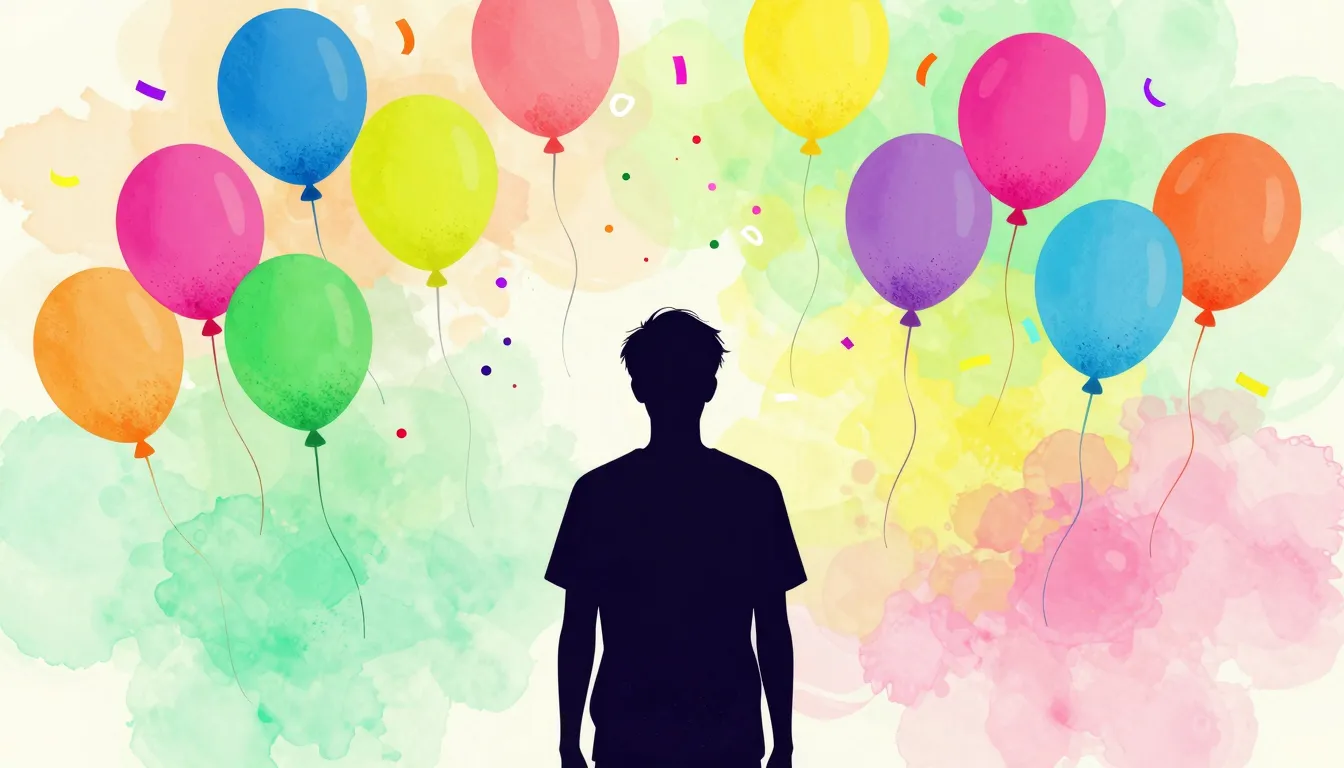 Watercolor style. A silhouette of a person standing amidst c...