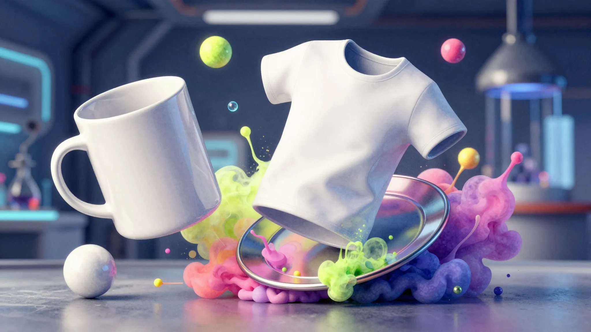 Watercolor style. Abstract 3D composition of a white ceramic...