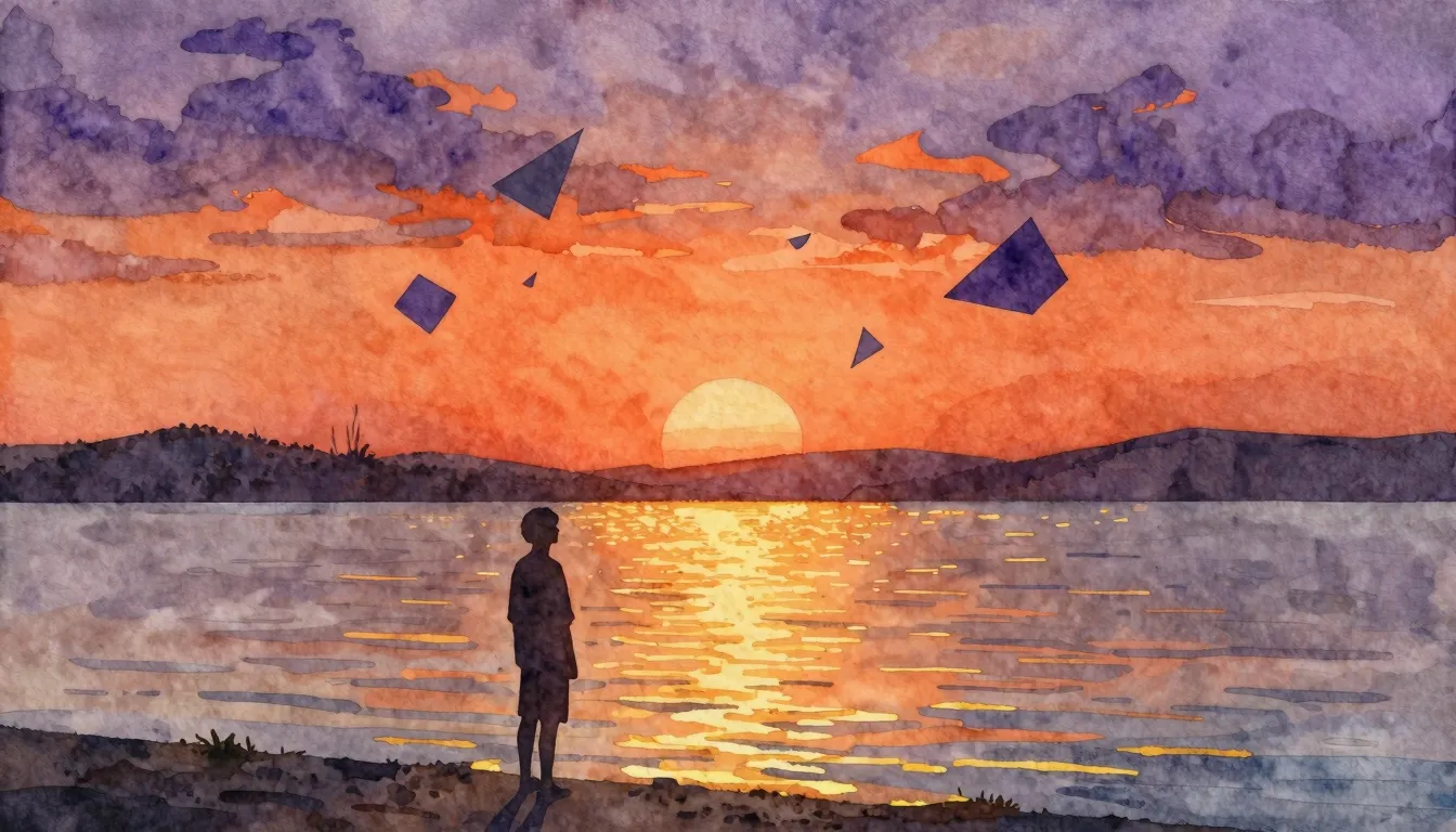 Watercolor style. A silhouette of a person standing on a cal...