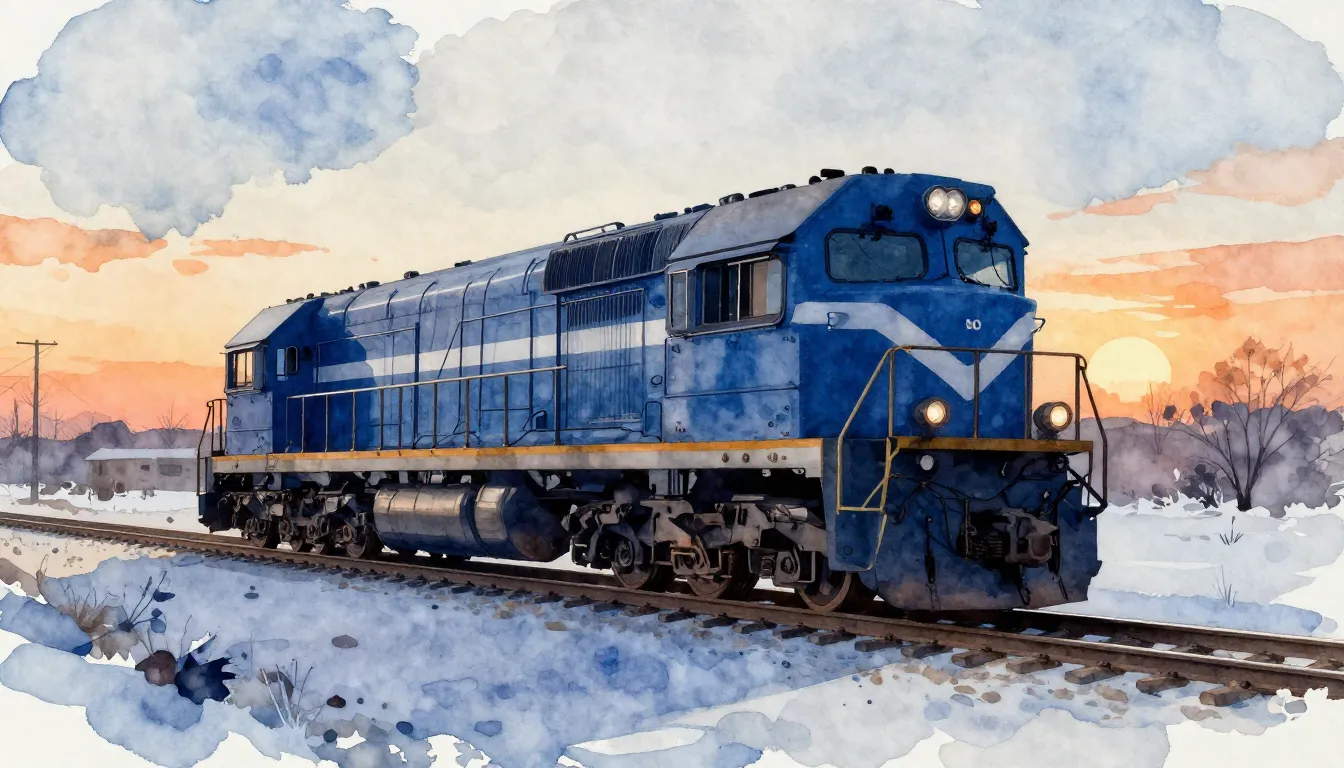 Watercolor style. A stylized silhouette of a modern locomoti...