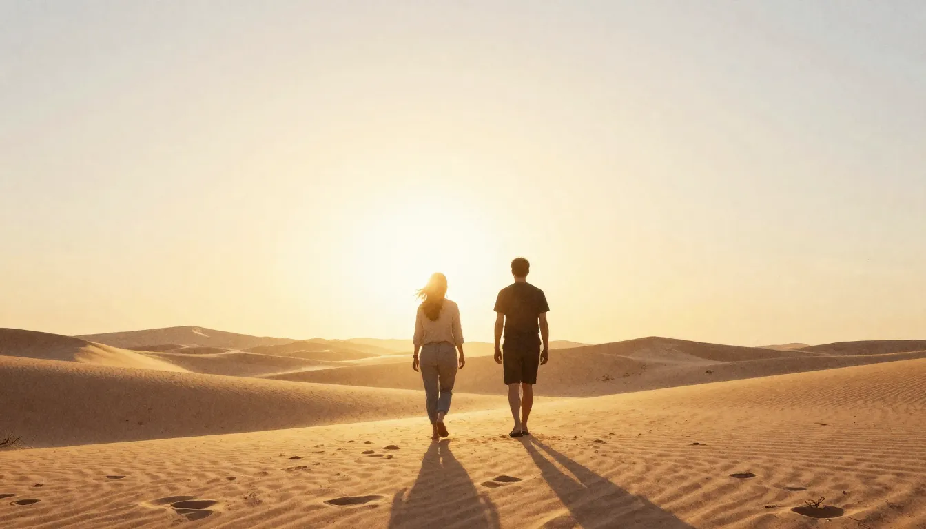 Watercolor style. Two silhouettes of parents walking towards...