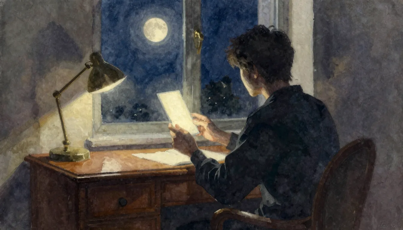 Watercolor style. A dark silhouette of a person sitting by a...