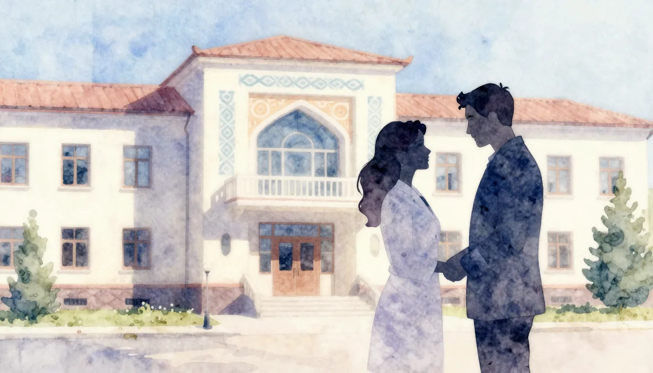 Watercolor style. A silhouette of a couple meeting for the f...