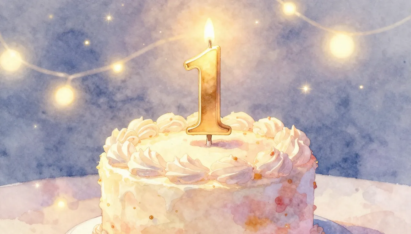 Watercolor style. A beautiful birthday cake with a single ca...