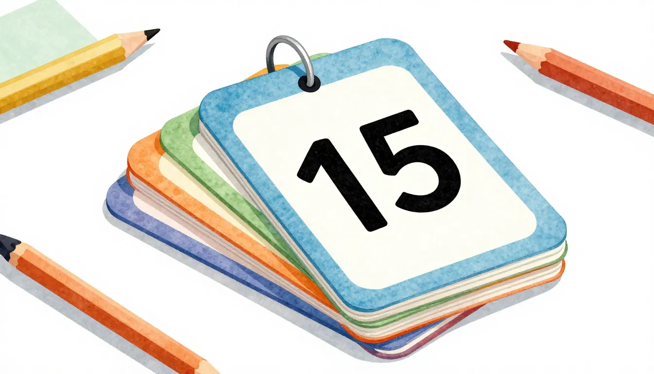 Watercolor style. Stack of colorful flashcards with a metal ...