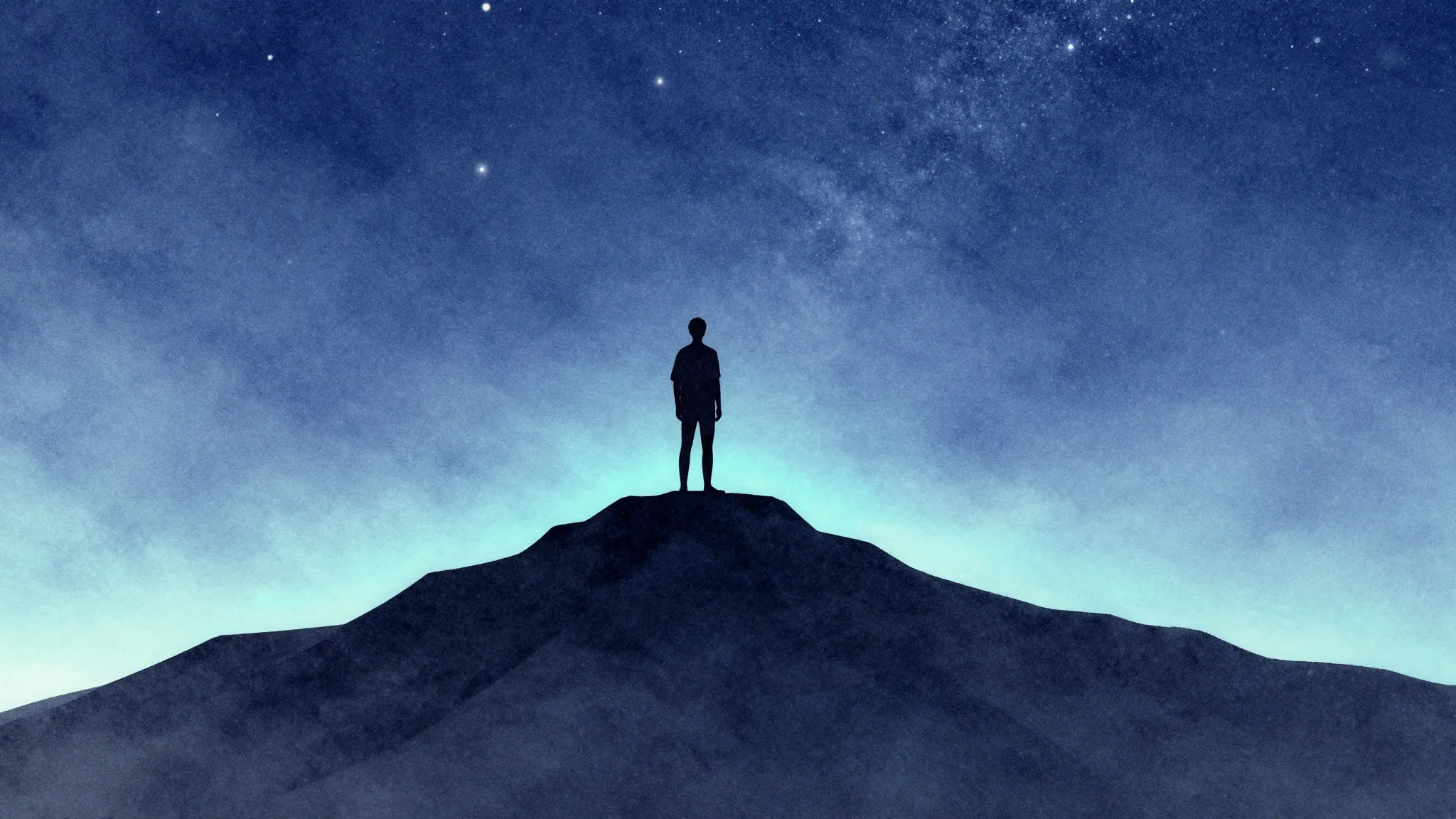 Watercolor style. Minimalist silhouette of a person standing...