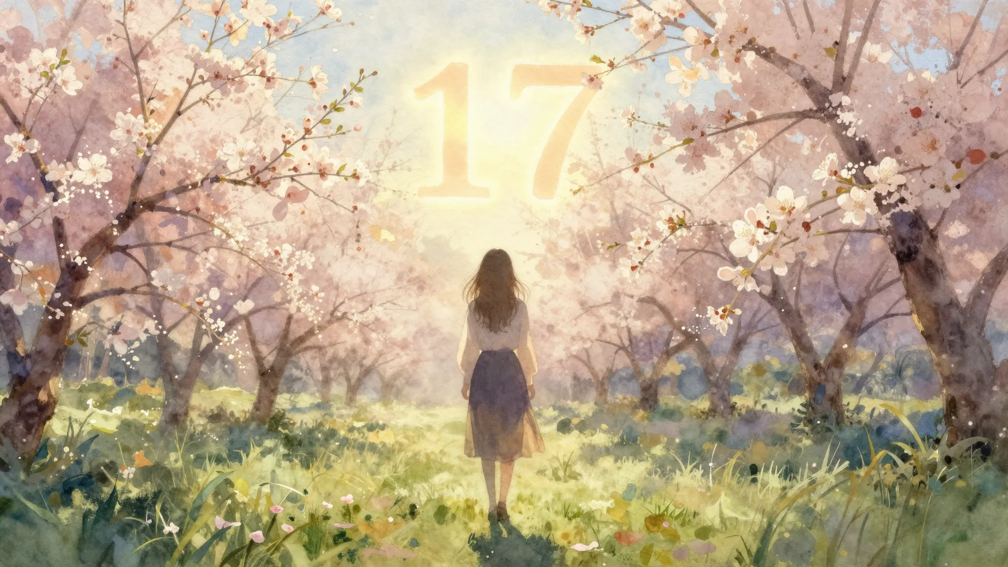 Watercolor style. Silhouette of a young woman standing in a ...
