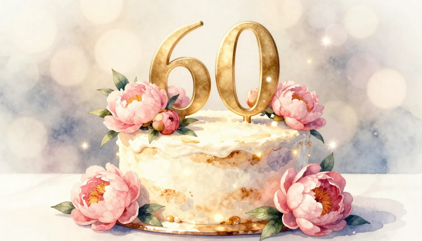 Watercolor style. A beautiful festive cake with the number 6...