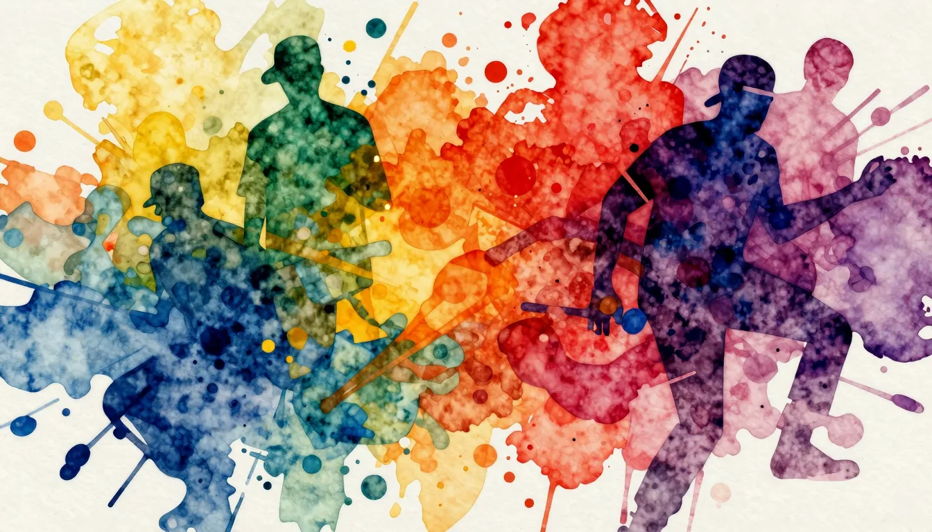 Vibrant watercolor style. A vibrant hip-hop album cover, abs...